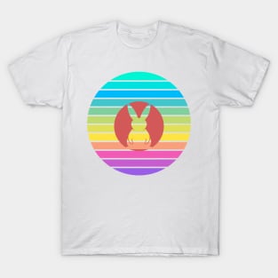 Cute Bunny - Rabbit on a Retro Multicolor Sunset Design T-Shirt